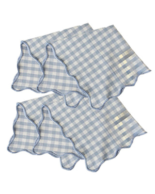 Scalloped Blue & White Table Linens Collection - Choose Your Style