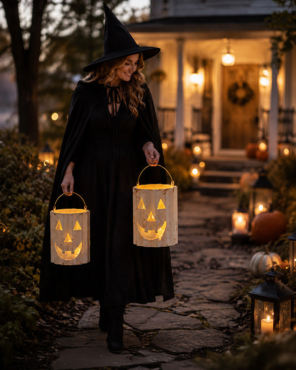 Metal Jack-o’-Lantern Pail Luminaries, Set of 2