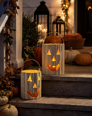Metal Jack-o’-Lantern Pail Luminaries, Set of 2
