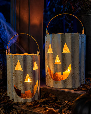 Metal Jack-o’-Lantern Pail Luminaries, Set of 2