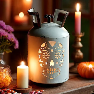 Rustic metal skull lantern