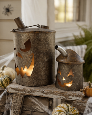 Vintage Inspired Oil & Fuel Can Metal Luminaries, Set of 2