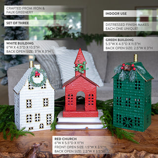 Vintage Christmas Village Luminary, Set Of 3