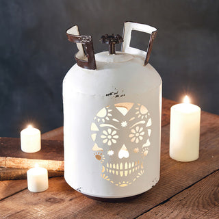 Vintage-inspired white metal skull lantern
