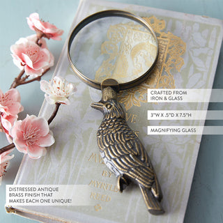 Decorative magnifying glass with raven bird handle antique brass finish desktop reading aid