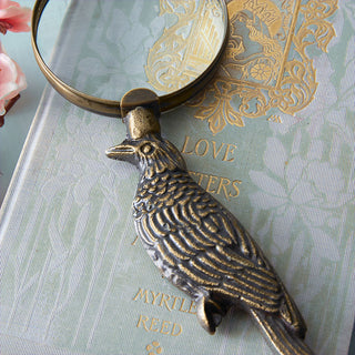 Raven bird magnifier antique brass iron desk decoration functional reading glass
