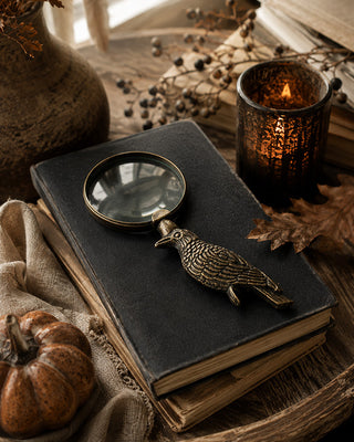 Antique Brass Finish Raven Bird Magnifying Glass