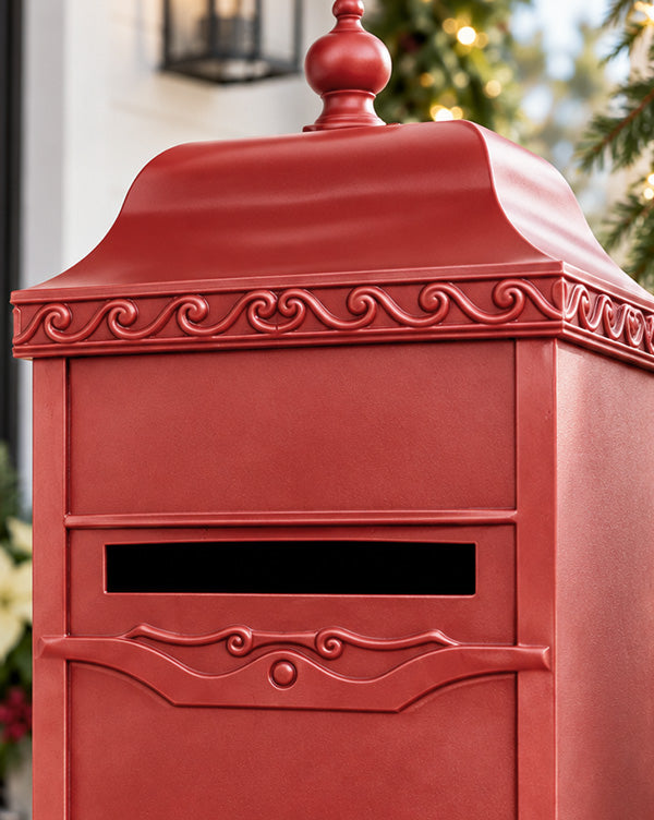 Vintage Inspired Red Iron Mailbox Tower – 37 Inch with Decorative Drop Slot Box