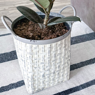 Interior view of galvanized metal planter bucket