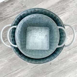 Interior view of galvanized metal planter bucket