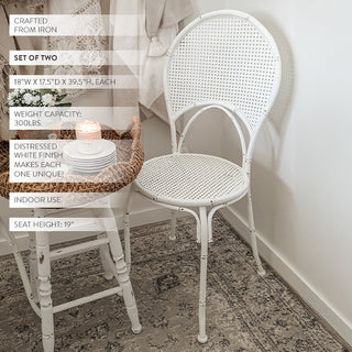 Vintage-Inspired Distressed White Side Dining Chair, Set of Two