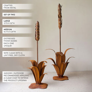 Rustic Metal Wheat Stalk Sculptures, Set of 2