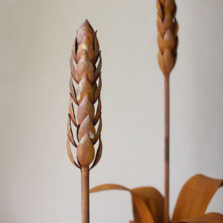 Rustic Metal Wheat Stalk Sculptures, Set of 2