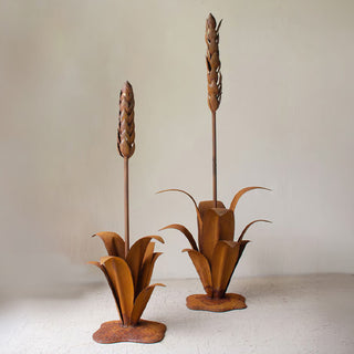 Rustic Metal Wheat Stalk Sculptures, Set of 2