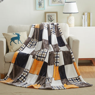 Tache Fall Orange Farmhouse Super Soft Micro Fleece Plaid Patchwork Plush Lightweight Bed Throw Blanket 