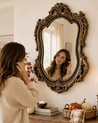 Grand Chateau Distressed Wood Arched Wall Mirror