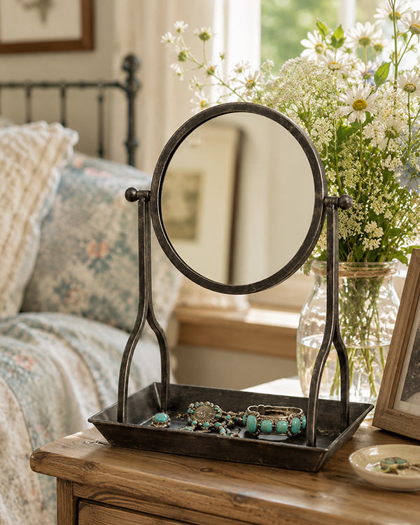 Round Vanity Mirror With Tray