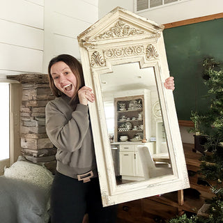 Grandeur Pediment Mirror | Distressed Wood Antique Scrollwork