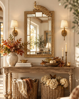 Antiqued Gold Peacock Gilded Wall Mirror