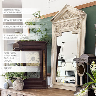 Grandeur Pediment Mirror | Distressed Wood Antique Scrollwork