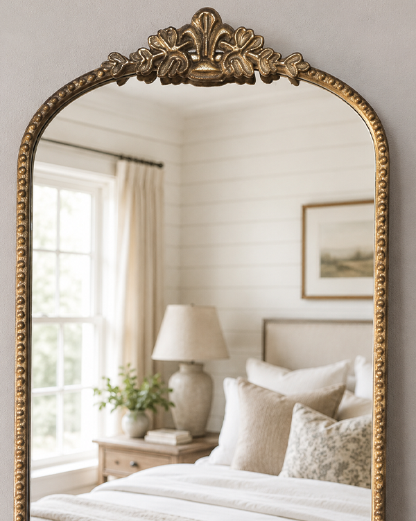 Ornate Gold LED Mirror Jewelry Wall Cabinet