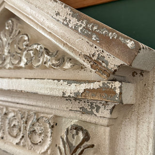 Grandeur Pediment Mirror | Distressed Wood Antique Scrollwork