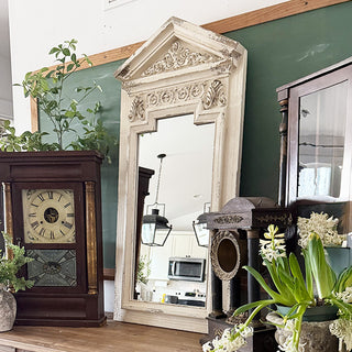 Grandeur Pediment Mirror | Distressed Wood Antique Scrollwork