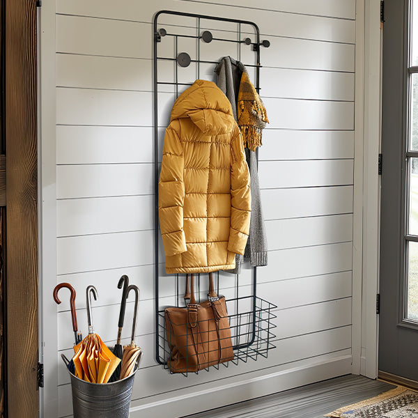 Metal Coat Rack with Basket Decor Steals - Main Image
