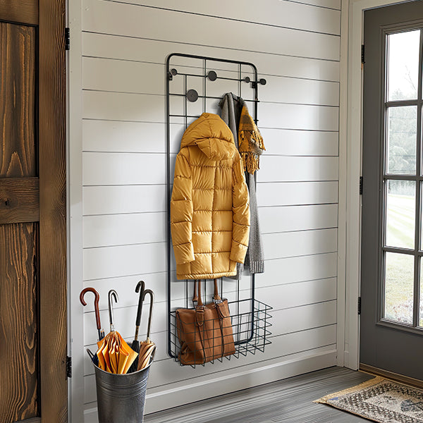 Metal Coat Rack with Basket Decor Steals