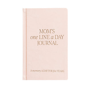 Pink journal titled 'Mom's One Line a Day Journal' on a white background