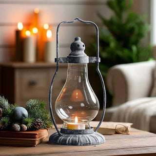 Vintage metal lantern with glass candle holder