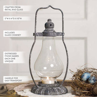 Rustic lantern decor with glass chimney