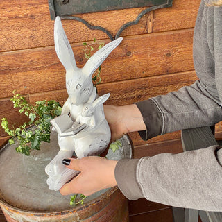 Vintage Distressed White Mother Bunny Reading Book | Indoor/Outdoor