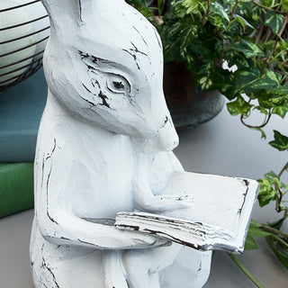 Vintage Distressed White Mother Bunny Reading Book | Indoor/Outdoor