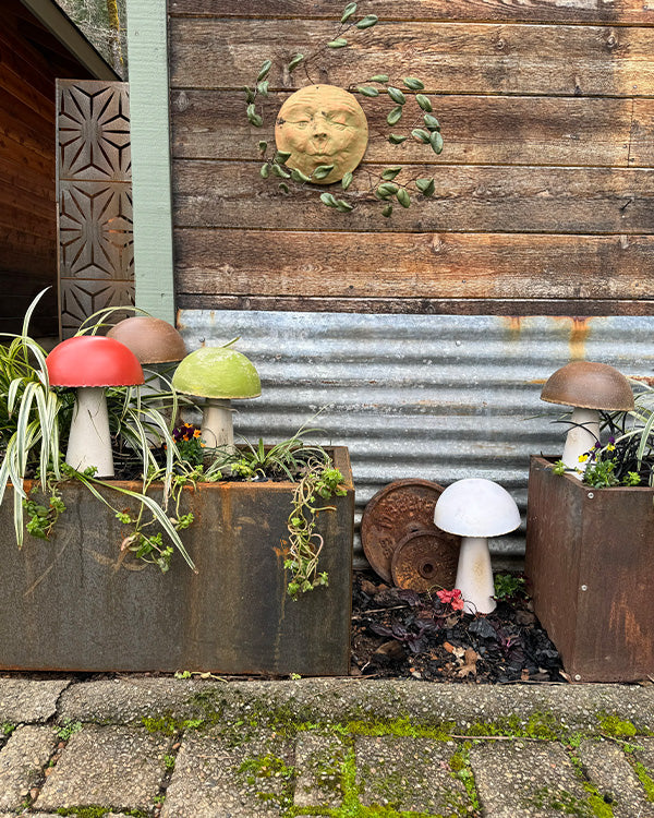 12 Inch Iron Handmade Mushroom Garden Decor, Set of 5