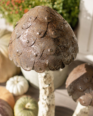 37 Inch Gigantic Distressed Metal Mushroom Yard Stakes, Set of 2