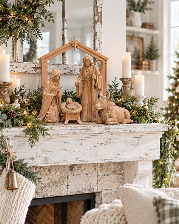 Faux-Terracotta Finish Nativity Scene Set