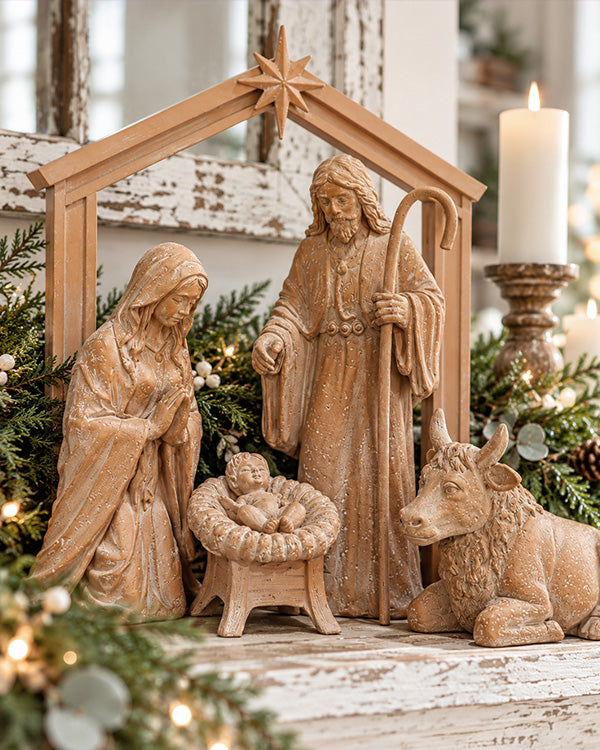 Faux-Terracotta Finish Nativity Scene Set