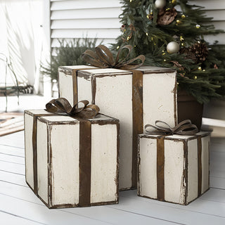 Nesting Metal Decorative Christmas Presents, Set of Three