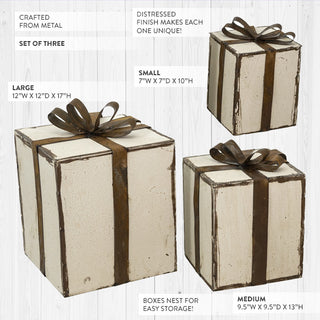 Nesting Metal Decorative Christmas Presents, Set of Three