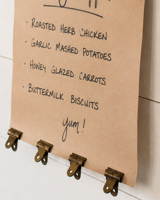 Wall-Mount Note Roll with Aged Brass Clips