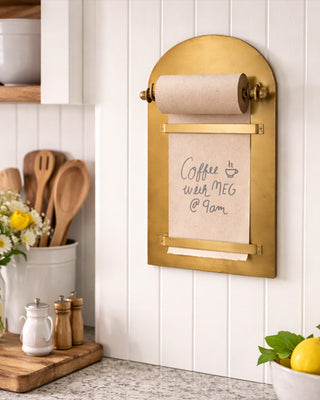 Antique Brass Magnetic Note Roll Dispenser with Kraft Paper