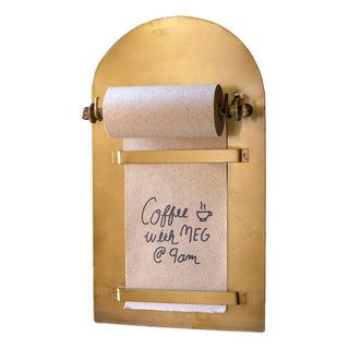 Antique Brass Magnetic Note Roll Dispenser with Kraft Paper