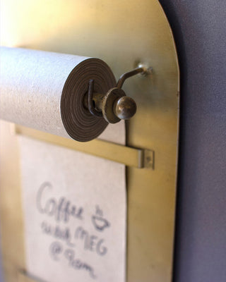 Antique Brass Magnetic Note Roll Dispenser with Kraft Paper