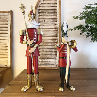 Regal Red and Gold Metal Nutcracker Christmas Figurines, Set of Two