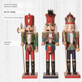 Hand-Painted 15-Inch Wooden Nutcracker Soldier, Set of 3 | Traditional Christmas Decoration