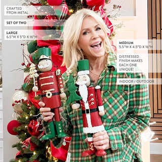 Whimsical Metal Nutcracker Figurine, Set of 2 | Santa and Soldier Christmas Decor