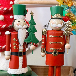 Whimsical Metal Nutcracker Figurine, Set of 2 | Santa and Soldier Christmas Decor