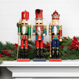 Hand-Painted 15-Inch Wooden Nutcracker Soldier, Set of 3 | Traditional Christmas Decoration