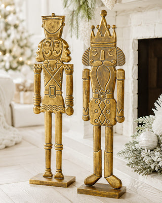 Statuesque Antique Gold Nutcracker Soldiers, Set of 2